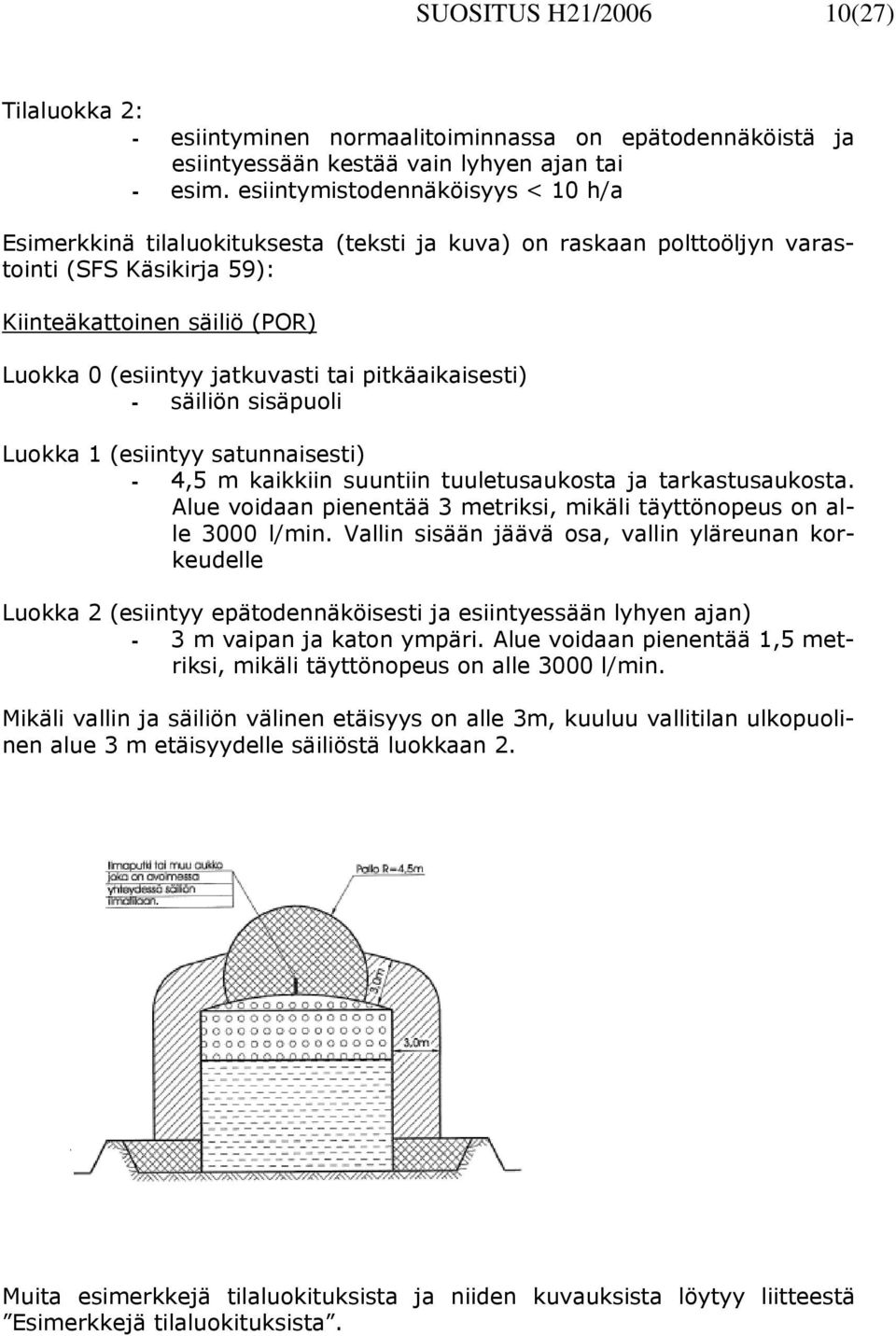 pitkäaikaisesti) - säiliön sisäpuoli Luokka 1 (esiintyy satunnaisesti) - 4,5 m kaikkiin suuntiin tuuletusaukosta ja tarkastusaukosta.