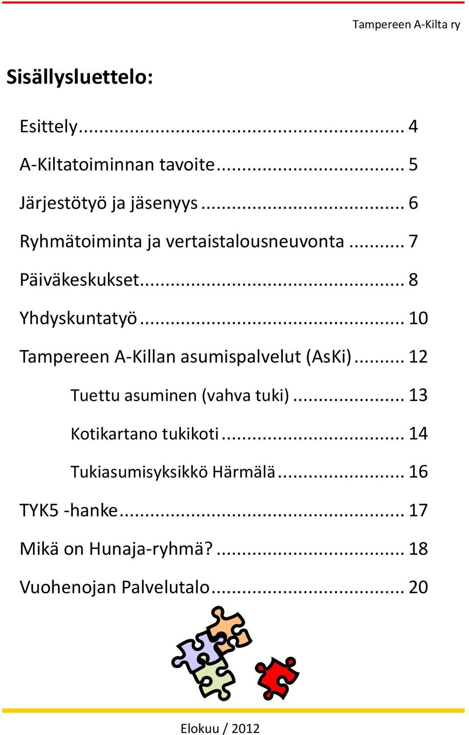 .. 10 Tampereen A-Killan asumispalvelut (AsKi)... 12 Tuettu asuminen (vahva tuki)... 13 Kotikartano tukikoti.