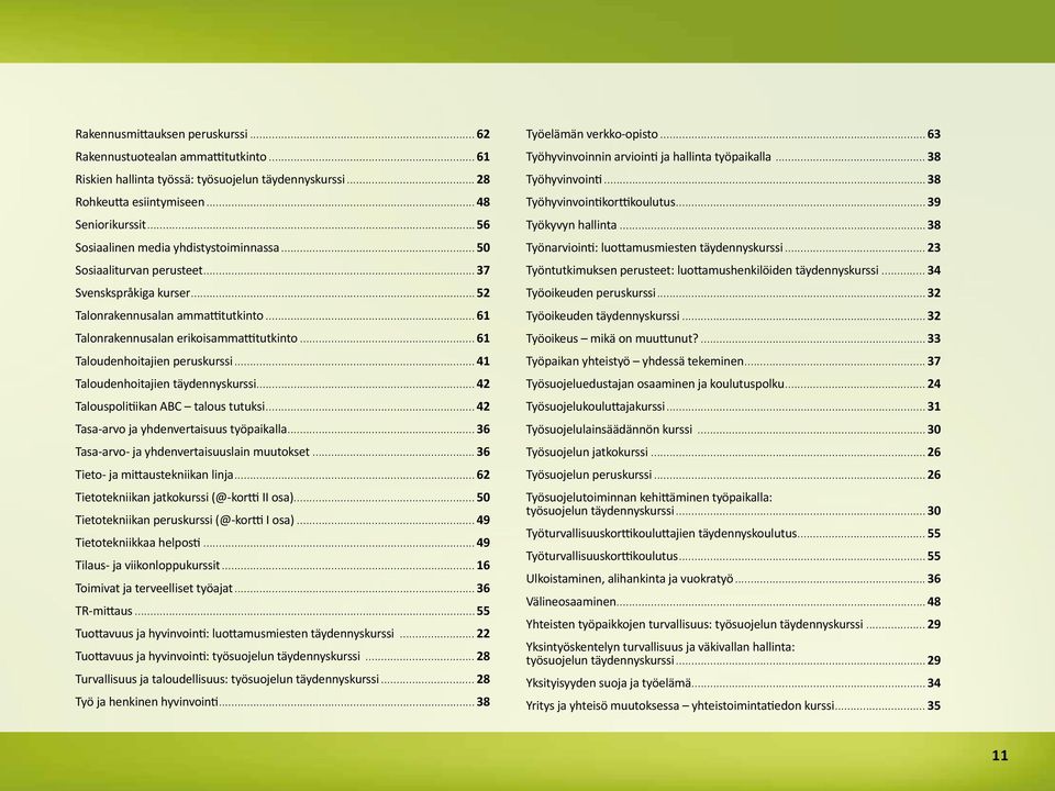 .. 61 Taloudenhoitajien peruskurssi... 41 Taloudenhoitajien täydennyskurssi... 42 Talouspolitiikan ABC talous tutuksi... 42 Tasa-arvo ja yhdenvertaisuus työpaikalla.