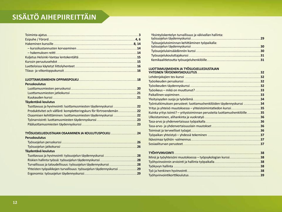 ..20 Luottamusmiesten jatkokurssi...21 Kuukauden kurssi...21 Täydentävä koulutus Tuottavuus ja hyvinvointi: luottamusmiesten täydennyskurssi.