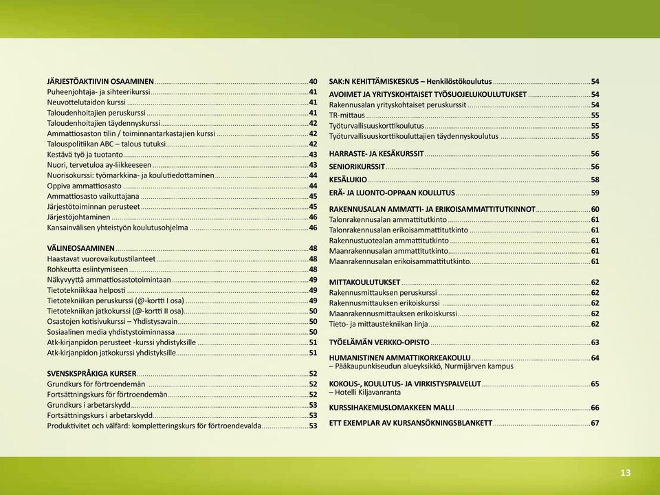 ..43 Nuorisokurssi: työmarkkina- ja koulutiedottaminen...44 Oppiva ammattiosasto...44 Ammattiosasto vaikuttajana...45 Järjestötoiminnan perusteet...45 Järjestöjohtaminen.