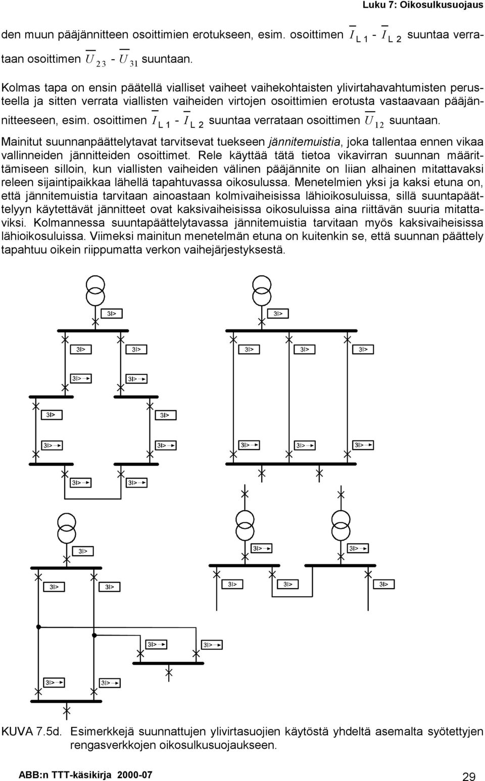 esim. osoittimen I L 1 - I L 2 suuntaa verrataan osoittimen U 12 suuntaan.