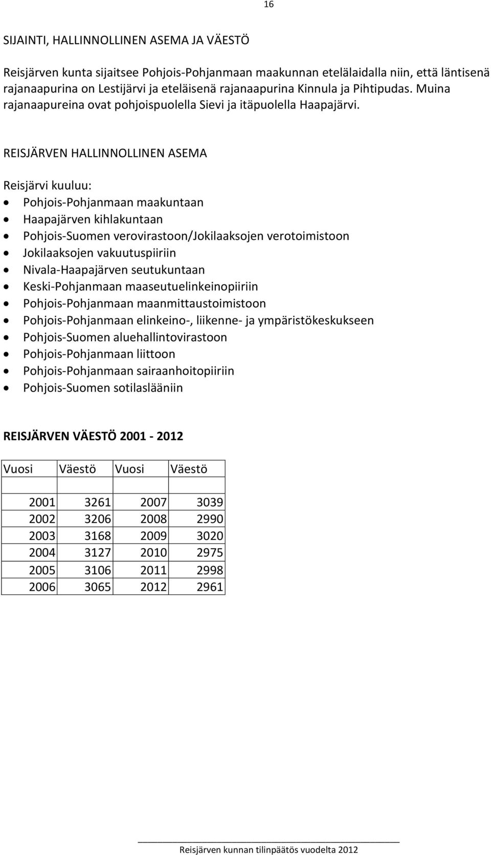 REISJÄRVEN HALLINNOLLINEN ASEMA Reisjärvi kuuluu: Pohjois-Pohjanmaan maakuntaan Haapajärven kihlakuntaan Pohjois-Suomen verovirastoon/jokilaaksojen verotoimistoon Jokilaaksojen vakuutuspiiriin