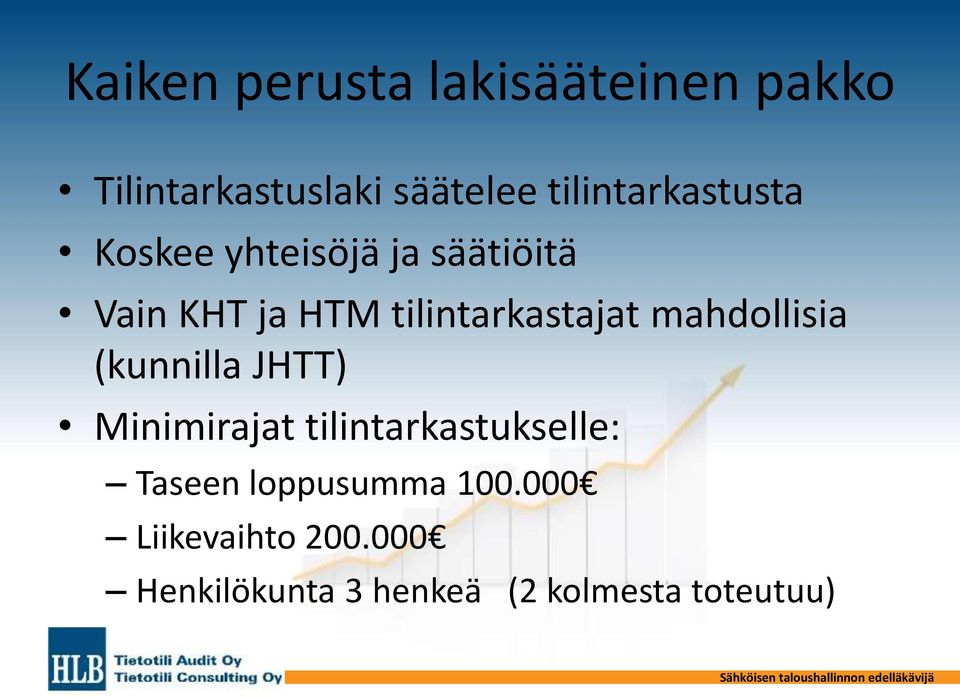 (kunnilla JHTT) Minimirajat tilintarkastukselle: Taseen loppusumma 100.