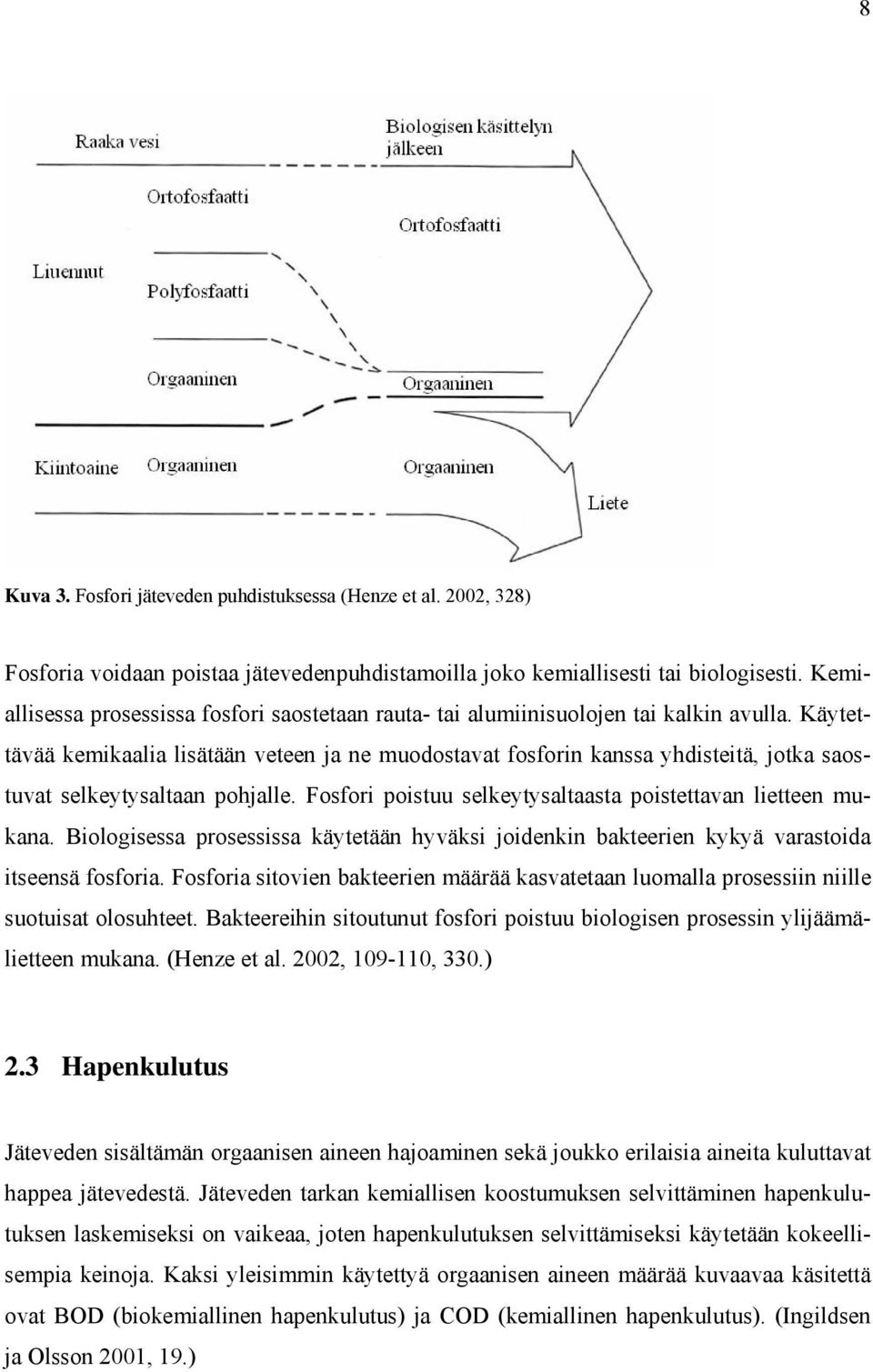 Käytettävää kemikaalia lisätään veteen ja ne muodostavat fosforin kanssa yhdisteitä, jotka saostuvat selkeytysaltaan pohjalle. Fosfori poistuu selkeytysaltaasta poistettavan lietteen mukana.