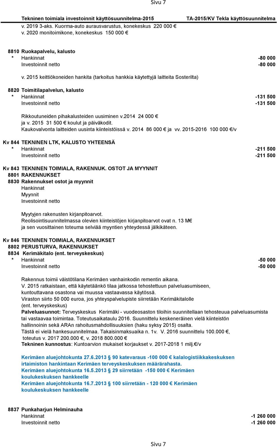 2015 31 500 koulut ja päiväkodit. Kaukovalvonta laitteiden uusinta kiinteistöissä v. 2014 86 000 ja vv.