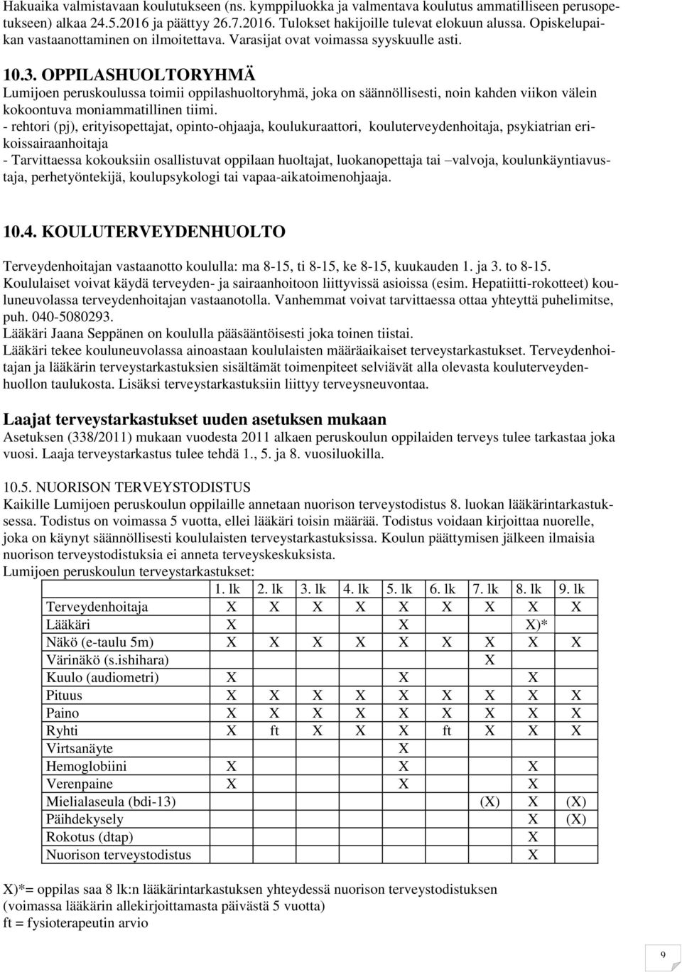 OPPILASHUOLTORYHMÄ Lumijoen peruskoulussa toimii oppilashuoltoryhmä, joka on säännöllisesti, noin kahden viikon välein kokoontuva moniammatillinen tiimi.