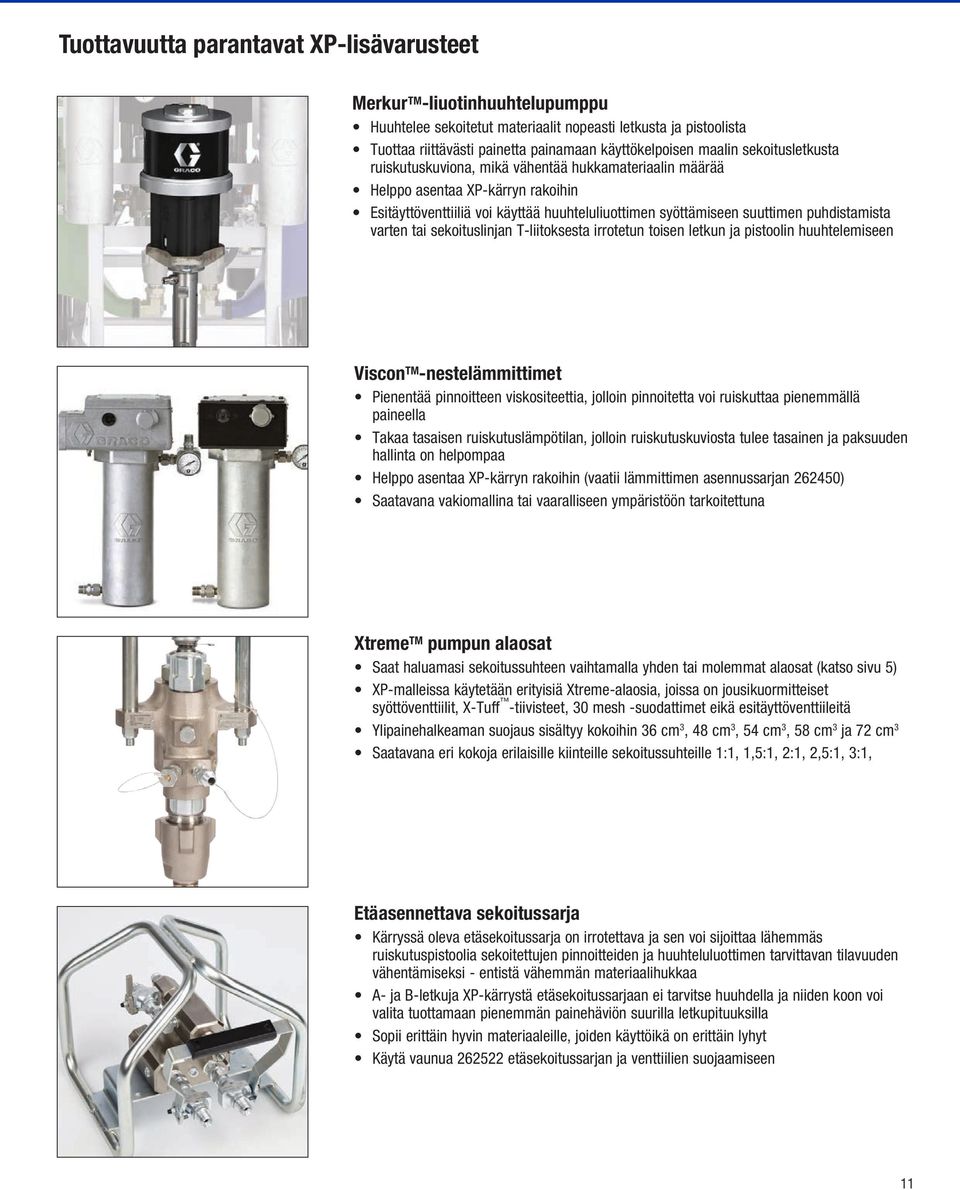 puhdistamista varten tai sekoituslinjan T-liitoksesta irrotetun toisen letkun ja pistoolin huuhtelemiseen Viscon TM -nestelämmittimet Pienentää pinnoitteen viskositeettia, jolloin pinnoitetta voi