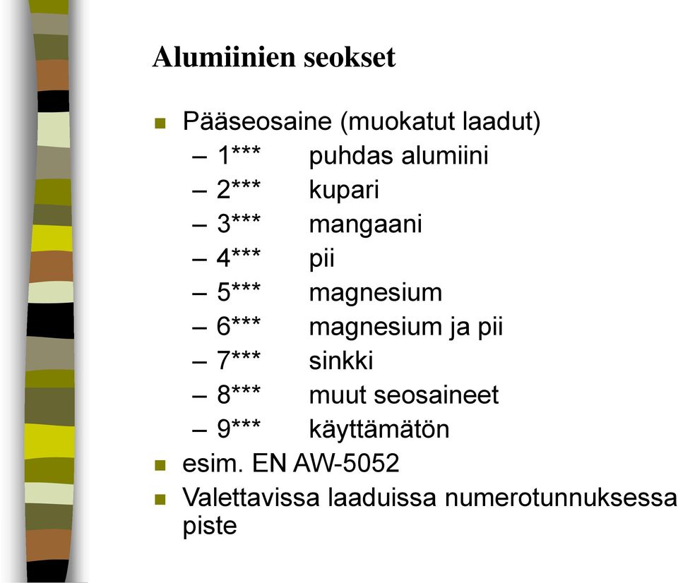 magnesium ja pii 7*** sinkki 8*** muut seosaineet 9***