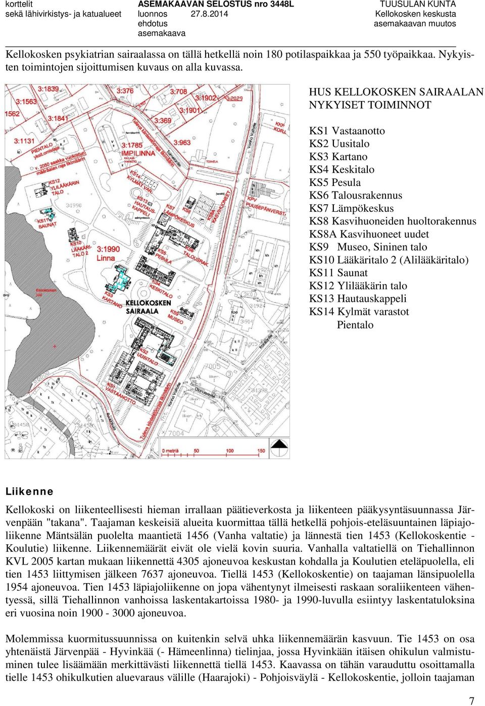 uudet KS9 Museo, Sininen talo KS10 Lääkäritalo 2 (Alilääkäritalo) KS11 Saunat KS12 Ylilääkärin talo KS13 Hautauskappeli KS14 Kylmät varastot Pientalo Liikenne Kellokoski on liikenteellisesti hieman