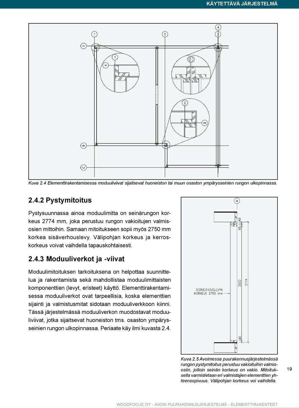 3 Moduuliverkot ja -viivat Moduulimitoituksen tarkoituksena on helpottaa suunnittelua ja rakentamista sekä mahdollistaa moduulimittaisten komponenttien (levyt, eristeet) käyttö.