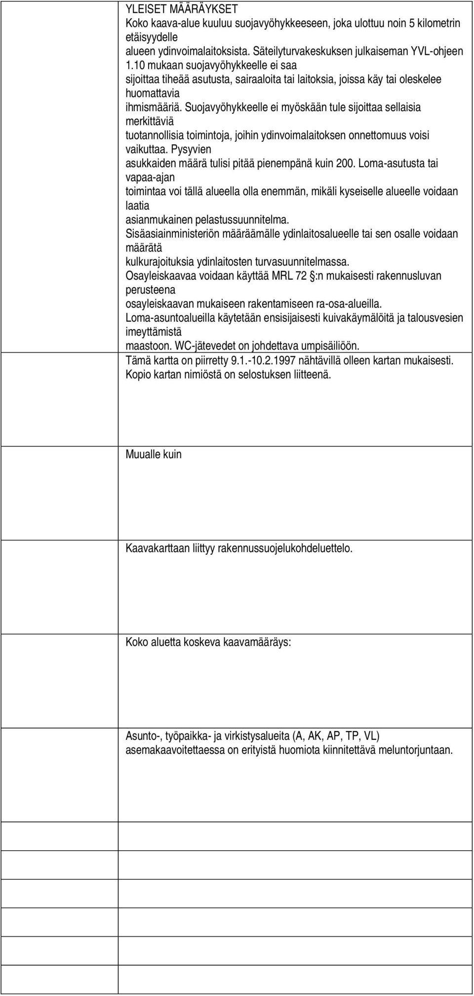 Suojavyöhykkeelle ei myöskään tule sijoittaa sellaisia merkittäviä tuotannollisia toimintoja, joihin ydinvoimalaitoksen onnettomuus voisi vaikuttaa.