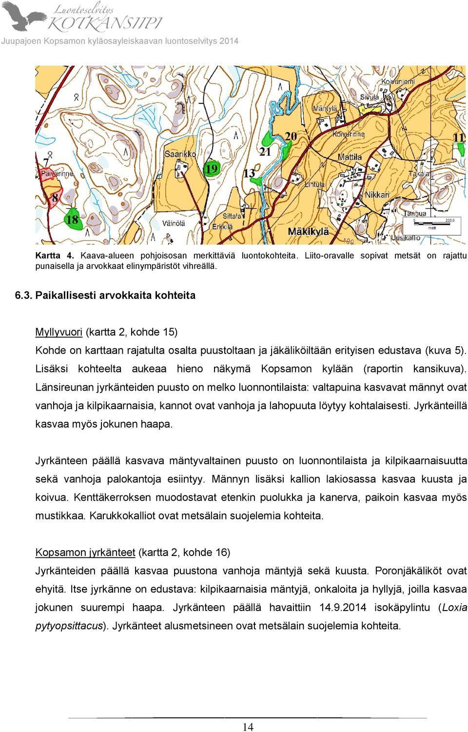 Lisäksi kohteelta aukeaa hieno näkymä Kopsamon kylään (raportin kansikuva).