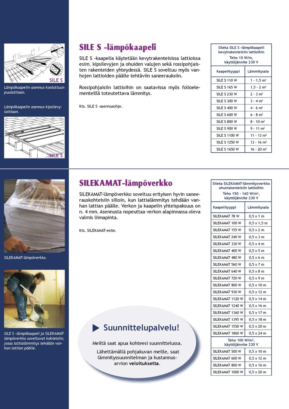 Rossipohjaisiin lattioihin on saatavissa myös folioelementeillä toteutettava lämmitys. Kts. SILE S -asennusohje.