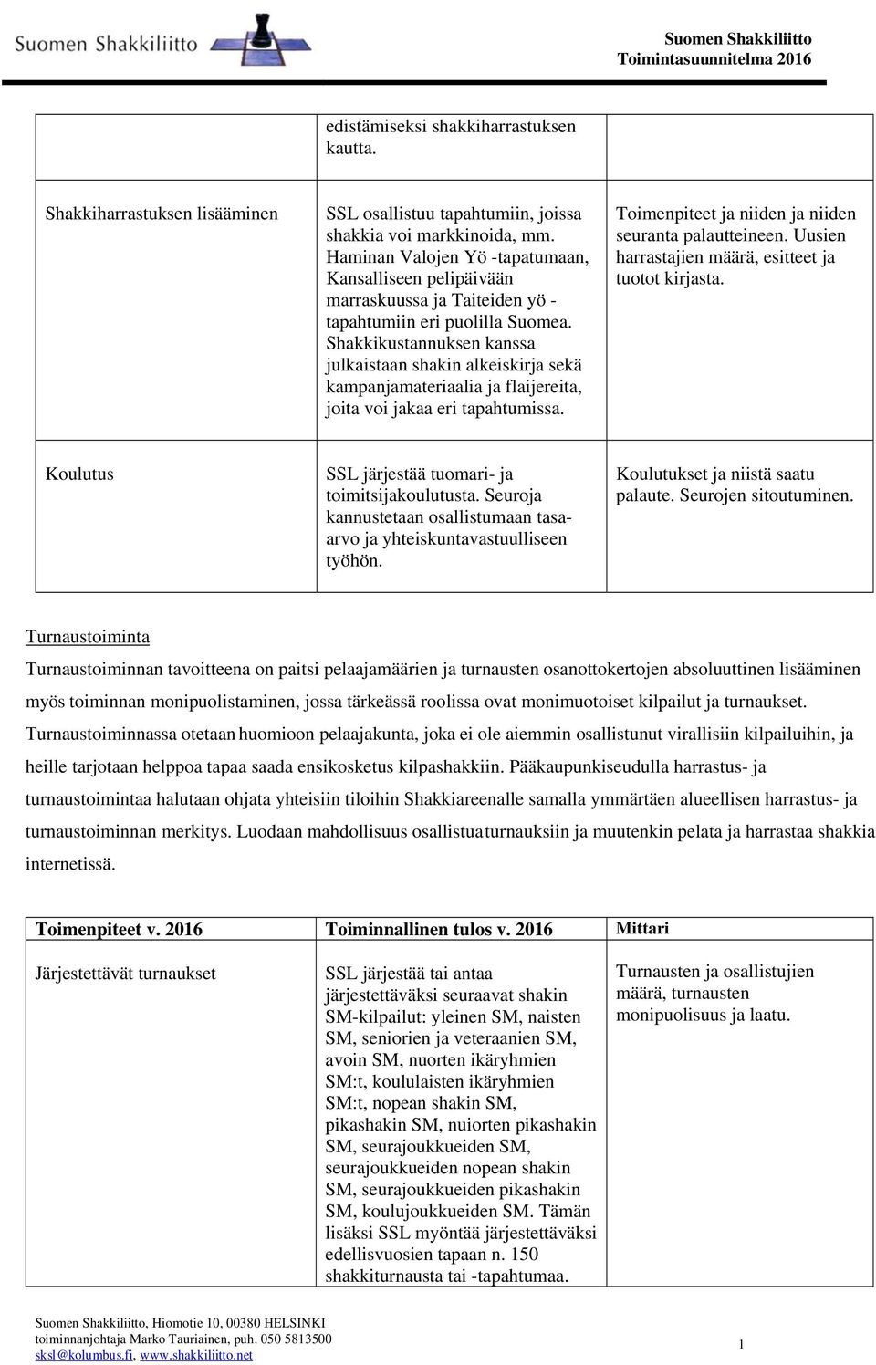 Shakkikustannuksen kanssa julkaistaan shakin alkeiskirja sekä kampanjamateriaalia ja flaijereita, joita voi jakaa eri tapahtumissa. Toimenpiteet ja niiden ja niiden seuranta palautteineen.