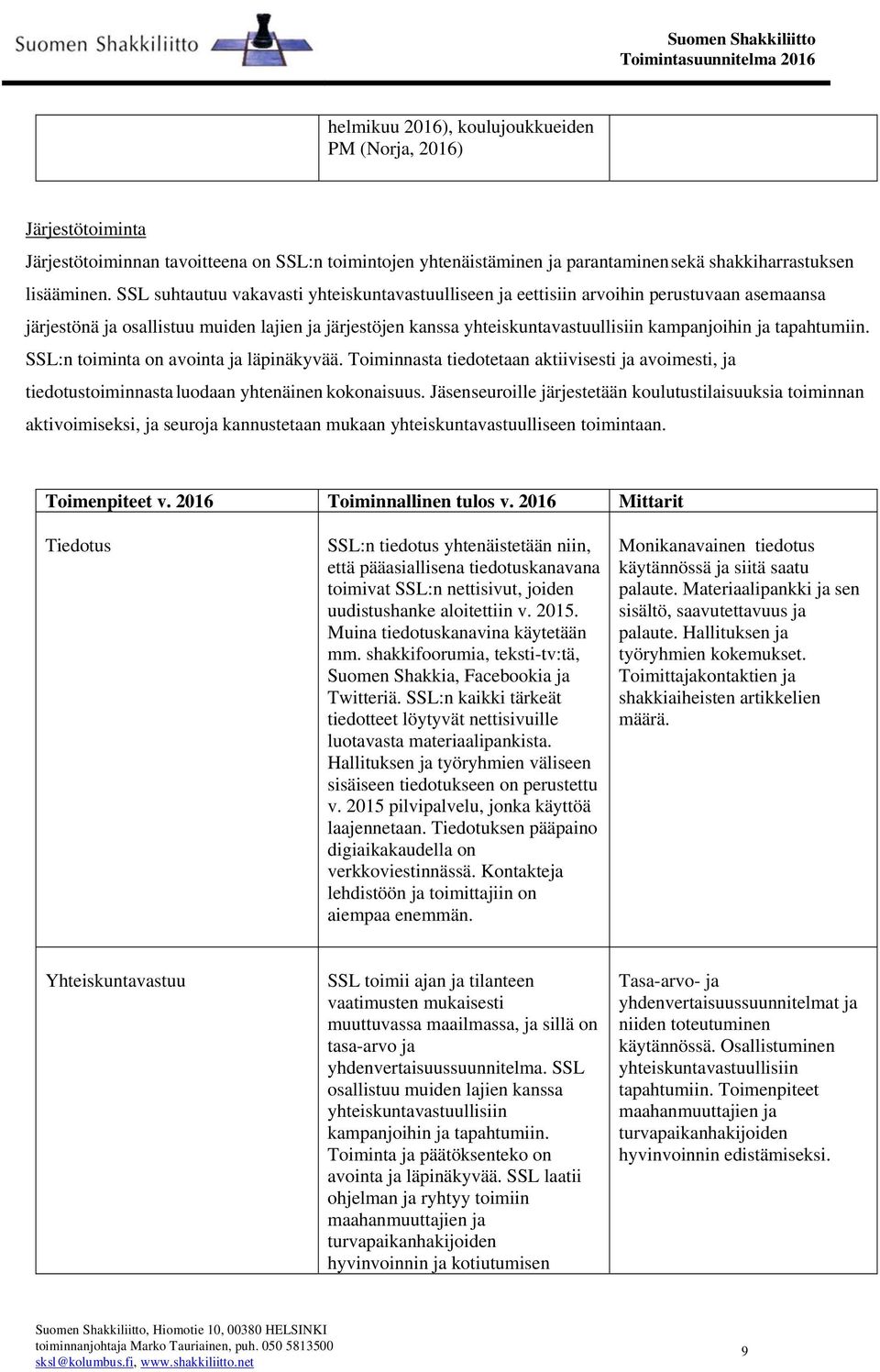 tapahtumiin. SSL:n toiminta on avointa ja läpinäkyvää. Toiminnasta tiedotetaan aktiivisesti ja avoimesti, ja tiedotustoiminnasta luodaan yhtenäinen kokonaisuus.