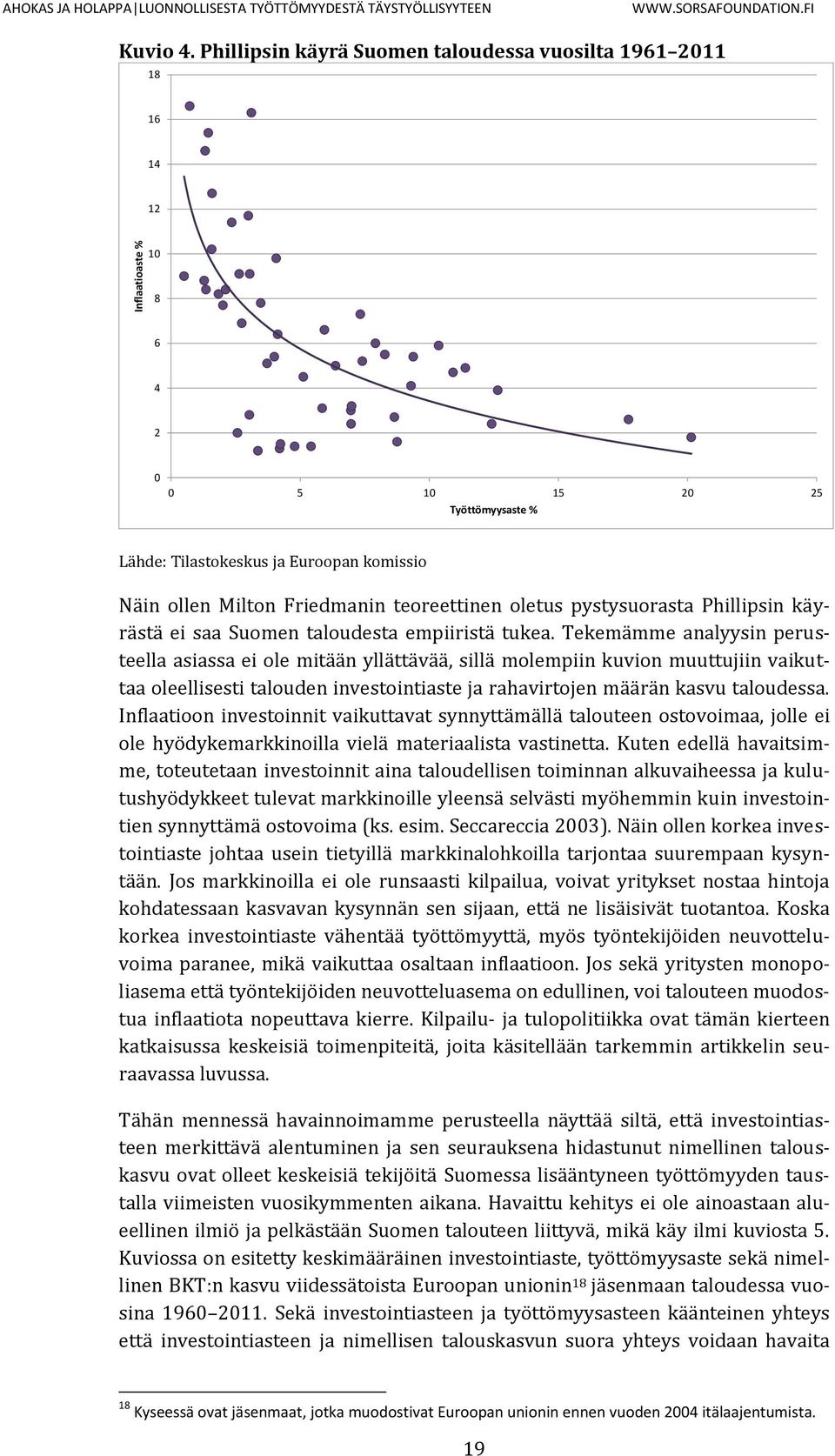 oletus pystysuorasta Phillipsin käyrästä ei saa Suomen taloudesta empiiristä tukea.