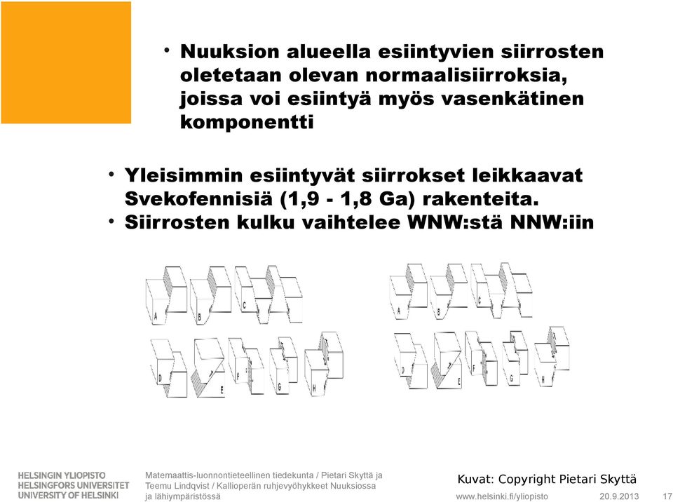 Yleisimmin esiintyvät siirrokset leikkaavat Svekofennisiä (1,9-1,8 Ga)