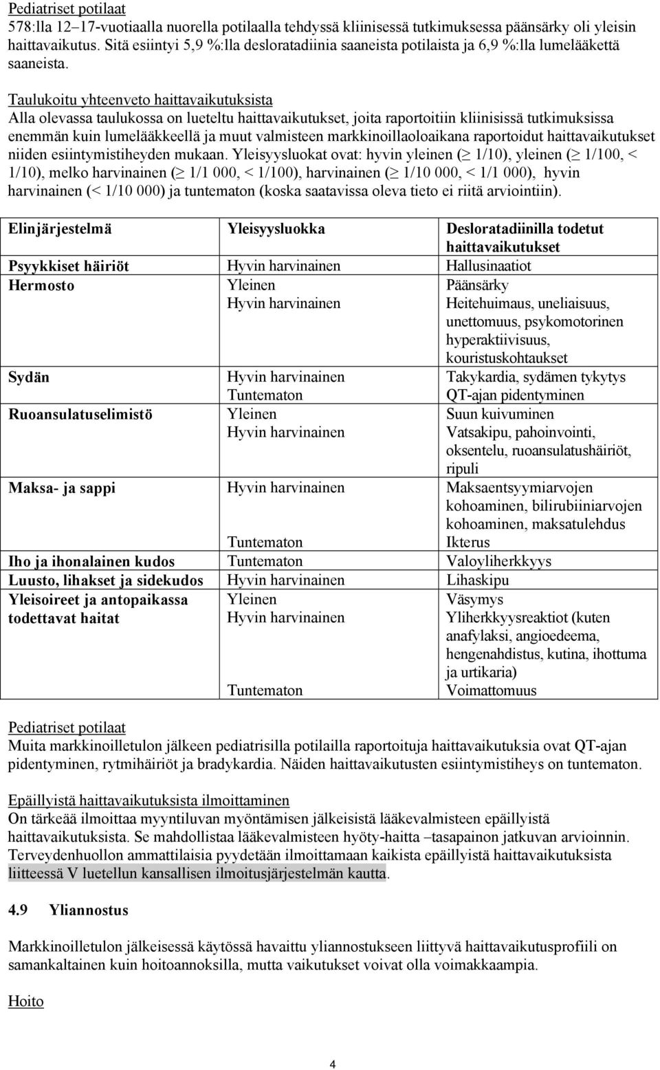 Taulukoitu yhteenveto haittavaikutuksista Alla olevassa taulukossa on lueteltu haittavaikutukset, joita raportoitiin kliinisissä tutkimuksissa enemmän kuin lumelääkkeellä ja muut valmisteen