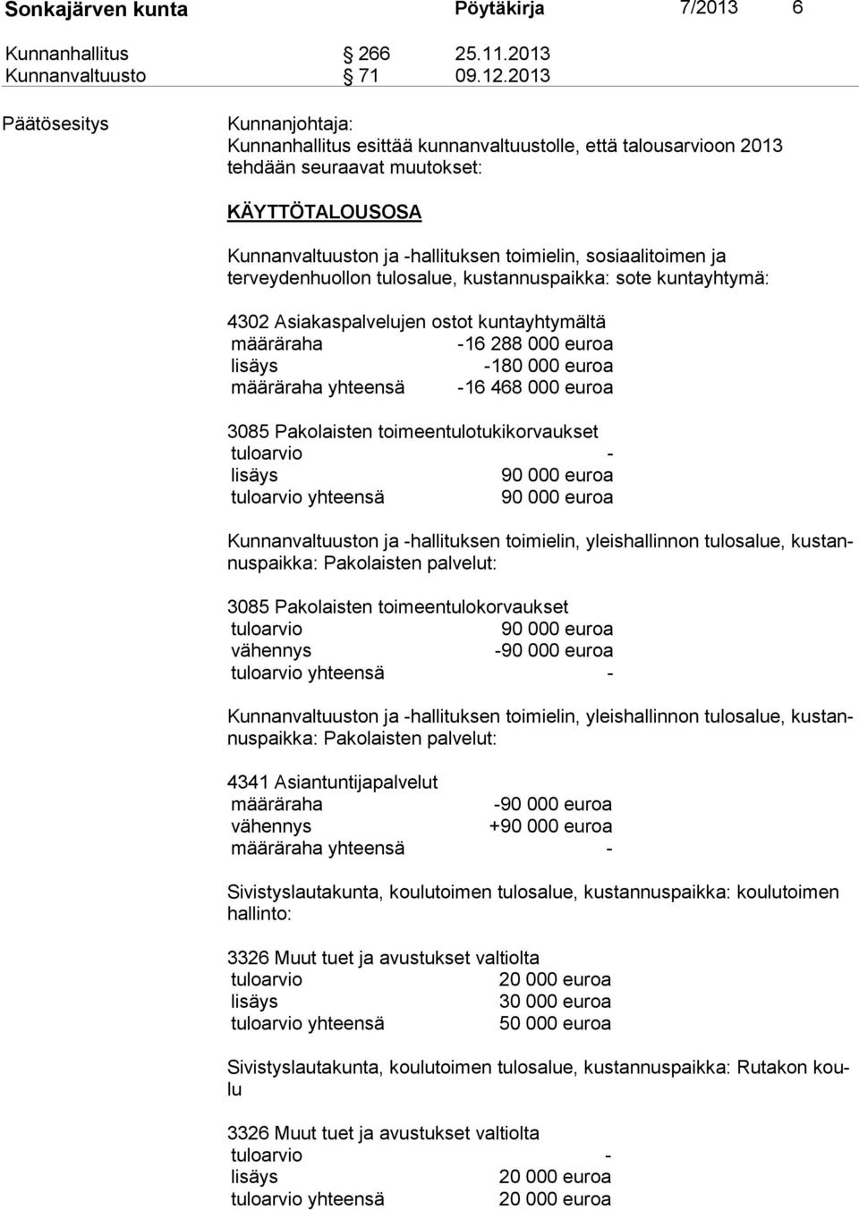 ja terveydenhuollon tulosalue, kustannuspaikka: sote kuntayhtymä: 4302 Asiakaspalvelujen ostot kuntayhtymältä määräraha -16 288 000 euroa lisäys -180 000 euroa määräraha yhteensä -16 468 000 euroa