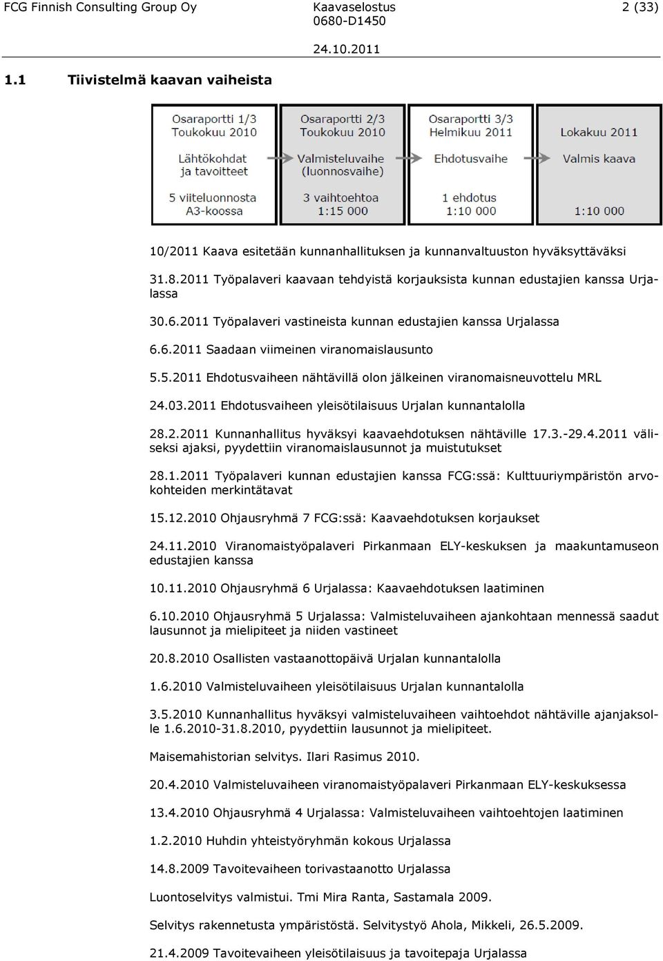 5.2011 Ehdotusvaiheen nähtävillä olon jälkeinen viranomaisneuvottelu MRL 24.03.2011 Ehdotusvaiheen yleisötilaisuus Urjalan kunnantalolla 28.2.2011 Kunnanhallitus hyväksyi kaavaehdotuksen nähtäville 17.