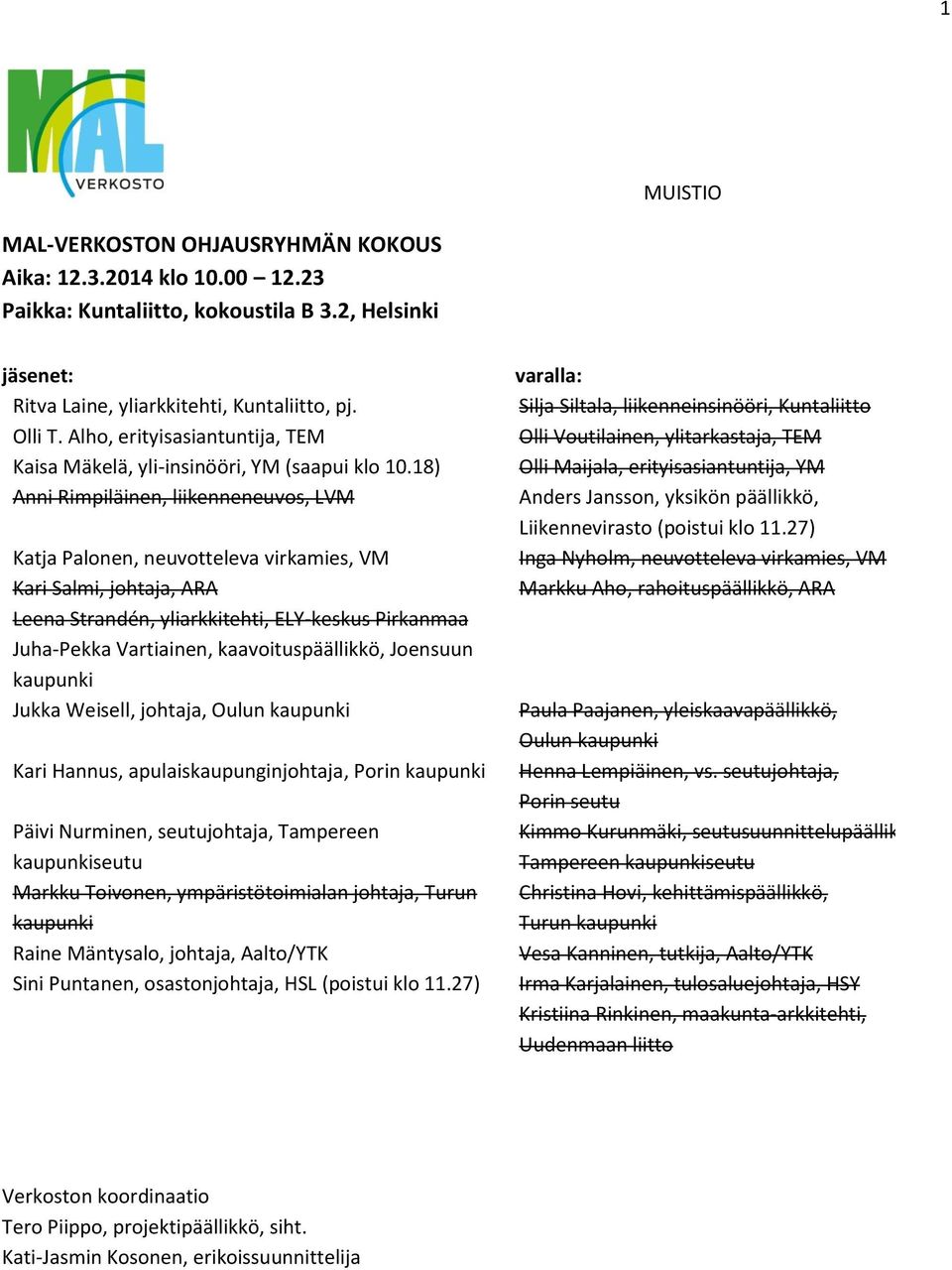 18) Anni Rimpiläinen, liikenneneuvos, LVM Katja Palonen, neuvotteleva virkamies, VM Kari Salmi, johtaja, ARA Leena Strandén, yliarkkitehti, ELY-keskus Pirkanmaa Juha-Pekka Vartiainen,