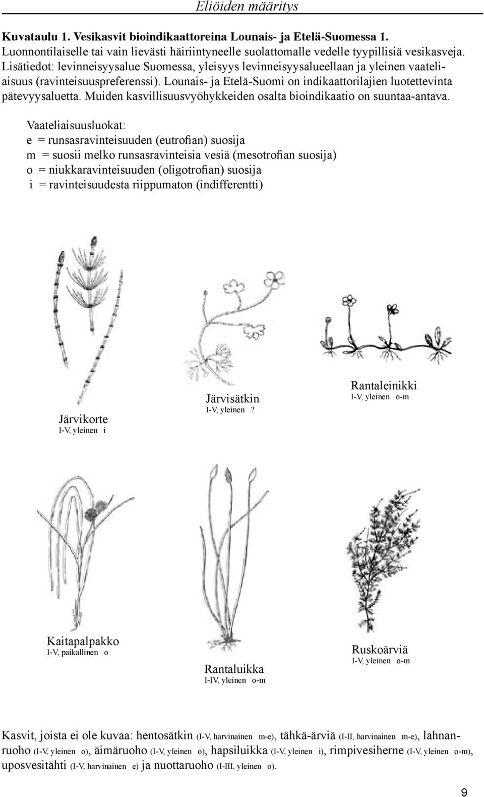 Muiden kasvillisuusvyöhykkeiden osalta bioindikaatio on suuntaa-antava.