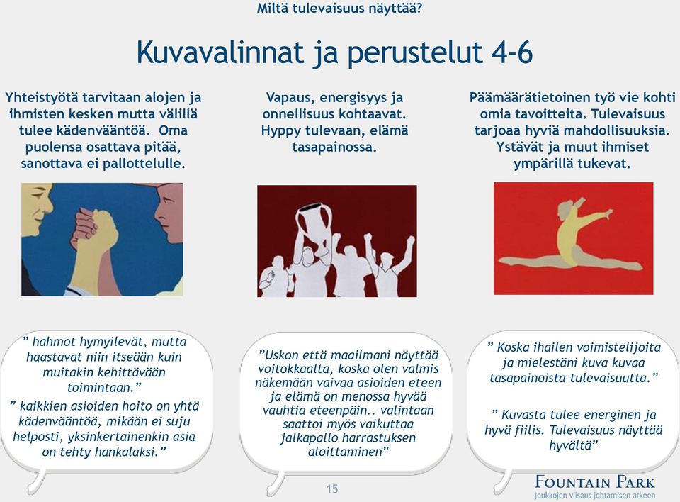 Ystävät ja muut ihmiset ympärillä tukevat. hahmot hymyilevät, mutta haastavat niin itseään kuin muitakin kehittävään toimintaan.