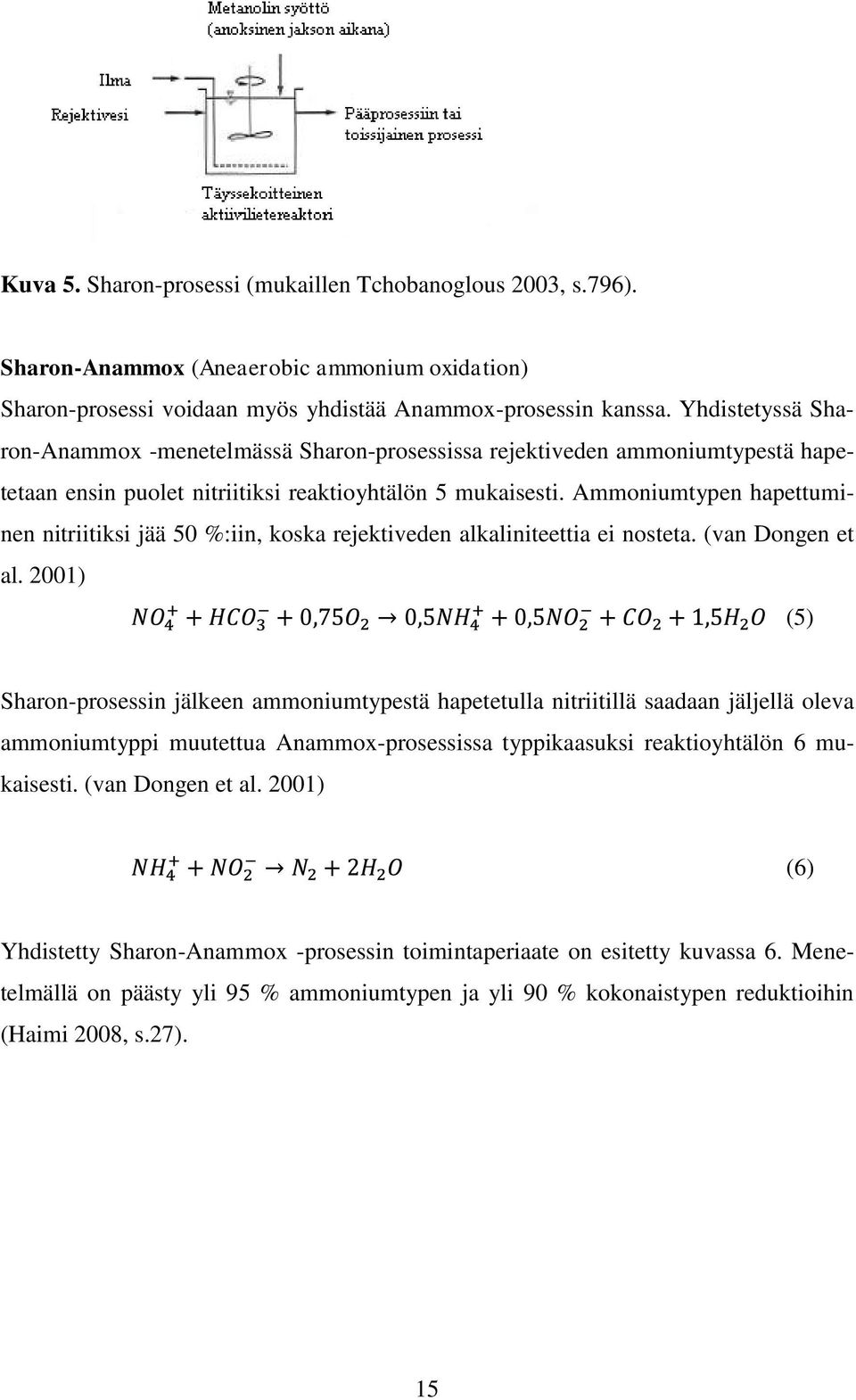 Ammoniumtypen hapettuminen nitriitiksi jää 50 %:iin, koska rejektiveden alkaliniteettia ei nosteta. (van Dongen et al.