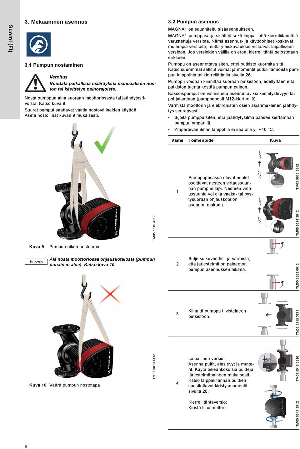 2 Pumpun asennus MAGNA1 on suunniteltu sisäasennukseen. MAGNA1-pumppusarja sisältää sekä laippa- että kierreliitännällä varustettuja versiota.