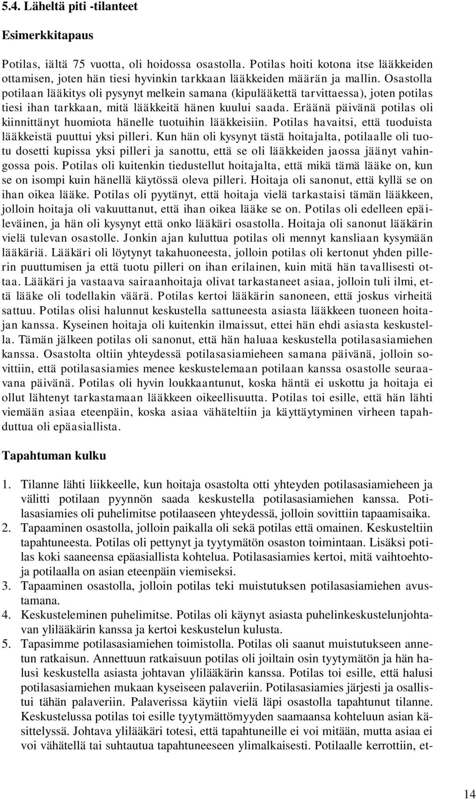 Osastolla potilaan lääkitys oli pysynyt melkein samana (kipulääkettä tarvittaessa), joten potilas tiesi ihan tarkkaan, mitä lääkkeitä hänen kuului saada.