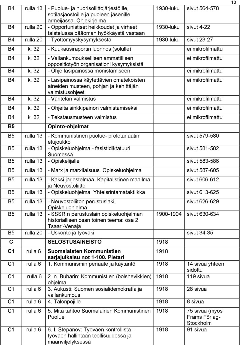 32 - Kuukausiraportin luonnos (solulle) ei mikrofilmattu B4 k. 32 - Vallankumouksellisen ammatillisen ei mikrofilmattu oppositiotyön organisationi kysymyksistä B4 k.