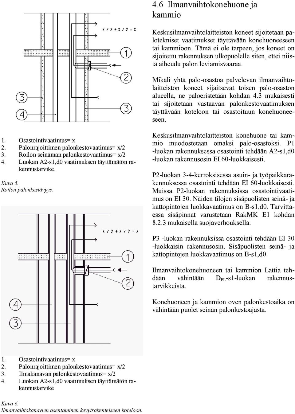 Mikäli yhtä palo-osastoa palvelevan ilmanvaihtolaitteiston koneet sijaitsevat toisen palo-osaston alueella, ne paloeristetään kohdan 4.