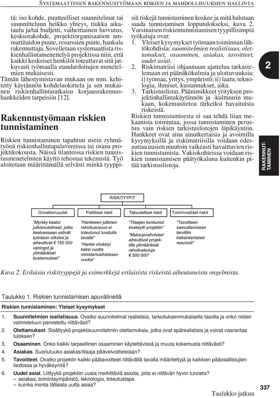 Sovelletaan systemaattista riskienhallintamenettelyä projektissa niin, että kaikki keskeiset henkilöt toteuttavat sitä jatkuvasti työmaalla standardoitujen menetelmien mukaisesti.