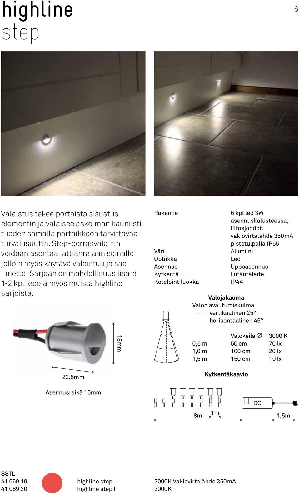 22,5mm 18mm Optiikka 6 kpl led 3W asennuskalusteessa, liitosjohdot, vakiovirtalähde 350mA pistotulpalla IP65 Alumiini Led Uppoasennus Liitäntälaite IP44 Valojakauma Valon