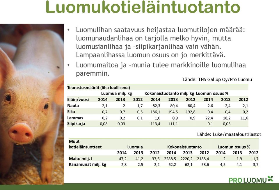 kg Kokonaistuotanto milj.