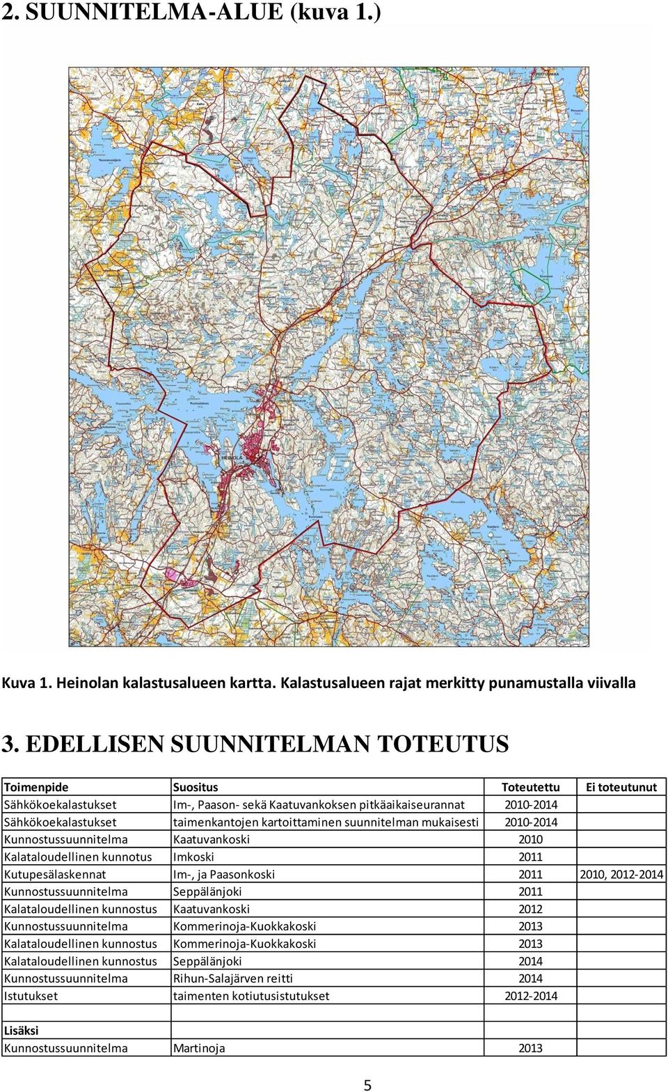 kartoittaminen suunnitelman mukaisesti 2010-2014 Kunnostussuunnitelma Kaatuvankoski 2010 Kalataloudellinen kunnotus Imkoski 2011 Kutupesälaskennat Im-, ja Paasonkoski 2011 2010, 2012-2014