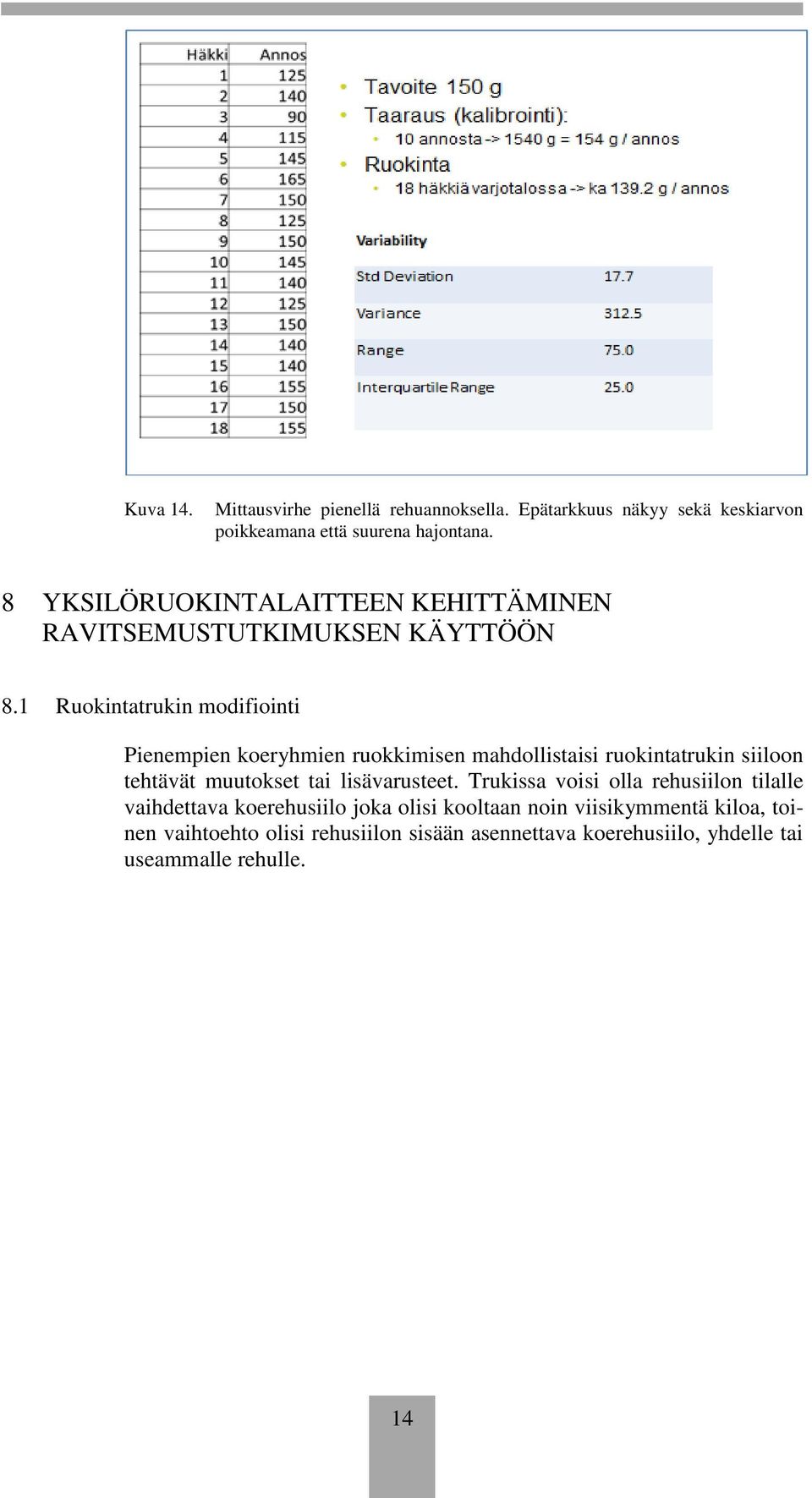 1 Ruokintatrukin modifiointi Pienempien koeryhmien ruokkimisen mahdollistaisi ruokintatrukin siiloon tehtävät muutokset tai
