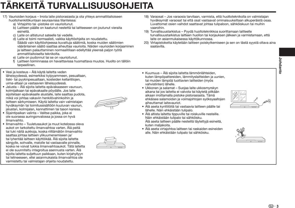 Säädä vain käyttöohjeessa kuvattuja säätimiä, koska muiden säätimien vääränlainen säätö saattaa aiheuttaa vaurioita.