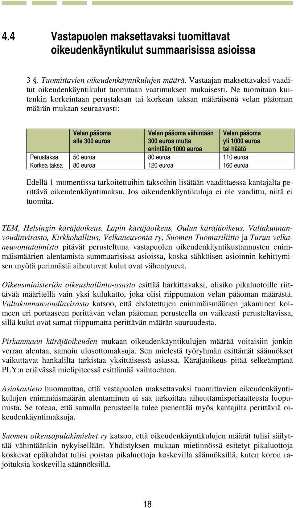 Ne tuomitaan kuitenkin korkeintaan perustaksan tai korkean taksan määräisenä velan pääoman määrän mukaan seuraavasti: Velan pääoma alle 300 euroa Velan pääoma vähintään 300 euroa mutta enintään 1000