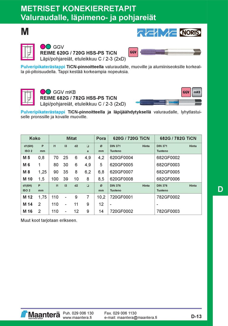 GGV mkb REIE 682G / 782G HSS-PS TiCN Läpi/pohjareiät, etuleikkuu C / 2-3 (2x) Pulveripikaterästappi TiCN-pinnoitteella ja läpijäähdytyksellä valuraudalle, lyhytlastuiselle pronssille ja kovalle