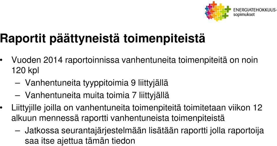 joilla on vanhentuneita toimenpiteitä toimitetaan viikon 12 alkuun mennessä raportti vanhentuneista