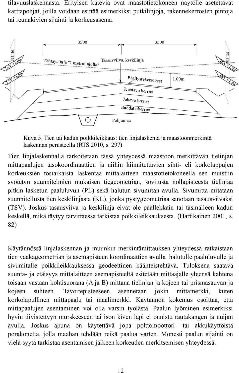 Tien tai kadun poikkileikkaus: tien linjalaskenta ja maastoonmerkintä laskennan perusteella (RTS 2010, s.