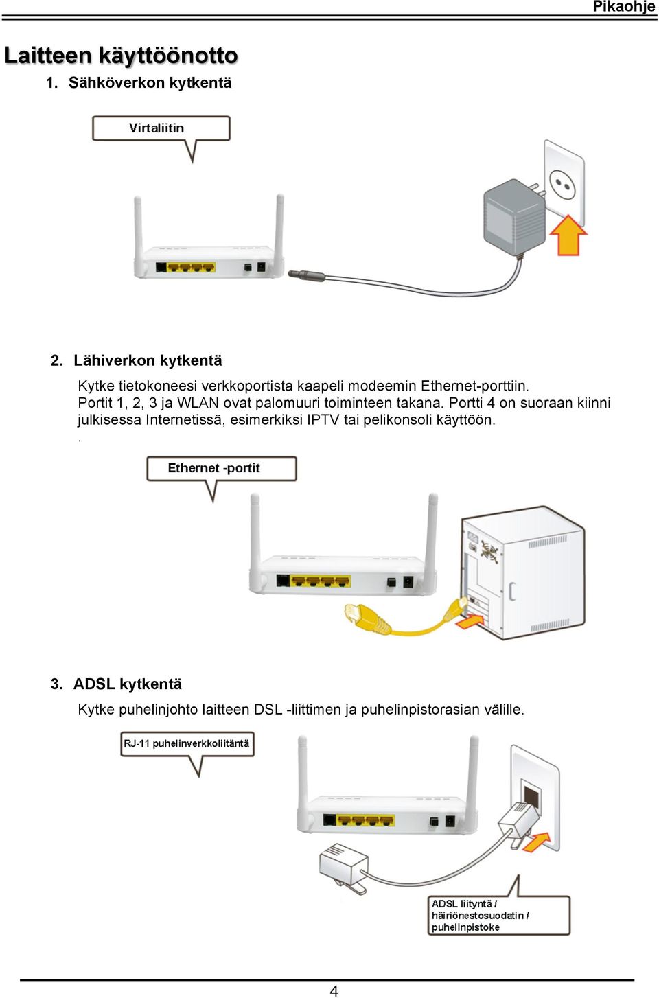 Portit 1, 2, 3 ja WLAN ovat palomuuri toiminteen takana.