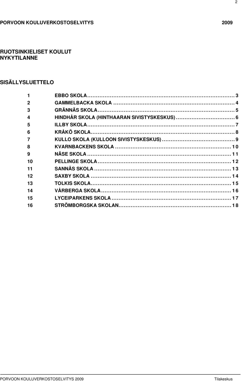 .. 8 7 KULLO SKOLA (KULLOON SIVISTYSKESKUS)... 9 8 KVARNBACKENS SKOLA... 1 9 NÄSE SKOLA... 11 1 PELLINGE SKOLA.