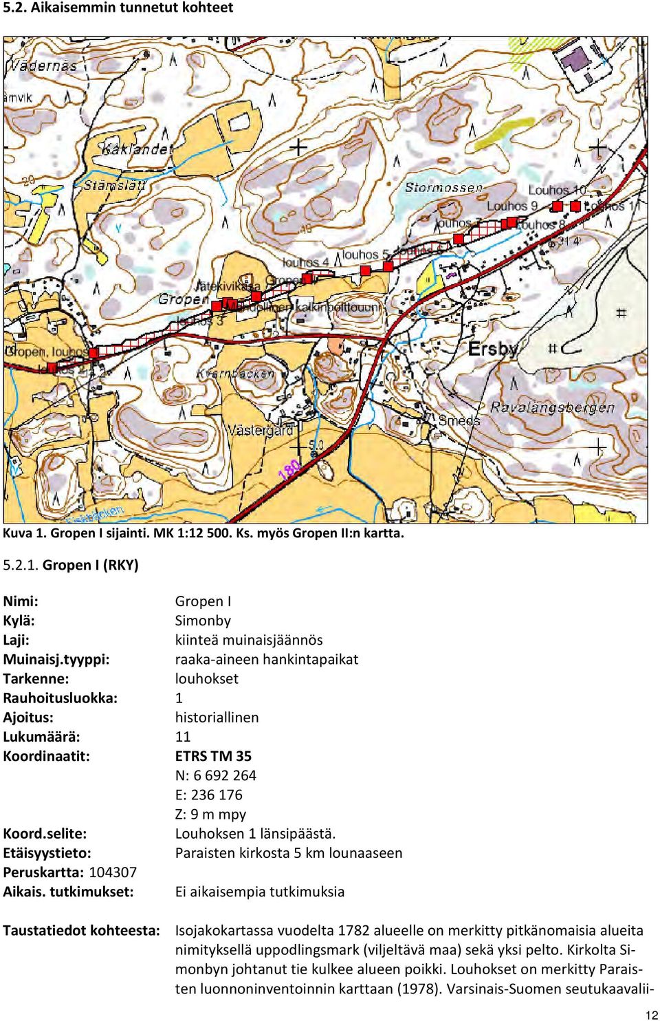 selite: Louhoksen 1 länsipäästä. Etäisyystieto: Paraisten kirkosta 5 km lounaaseen Peruskartta: 104307 Aikais.