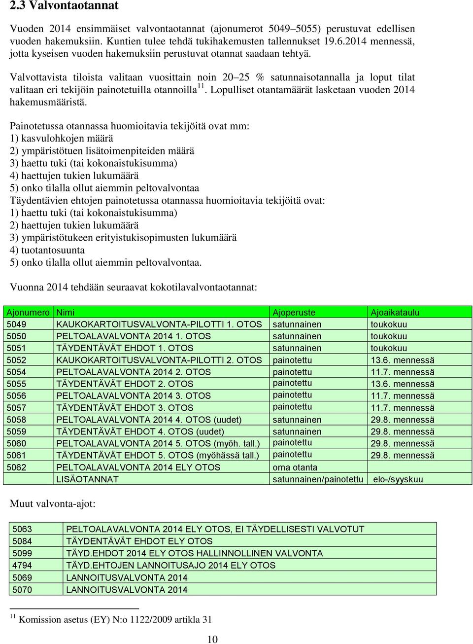 Valvottavista tiloista valitaan vuosittain noin 20 25 % satunnaisotannalla ja loput tilat valitaan eri tekijöin painotetuilla otannoilla 11.