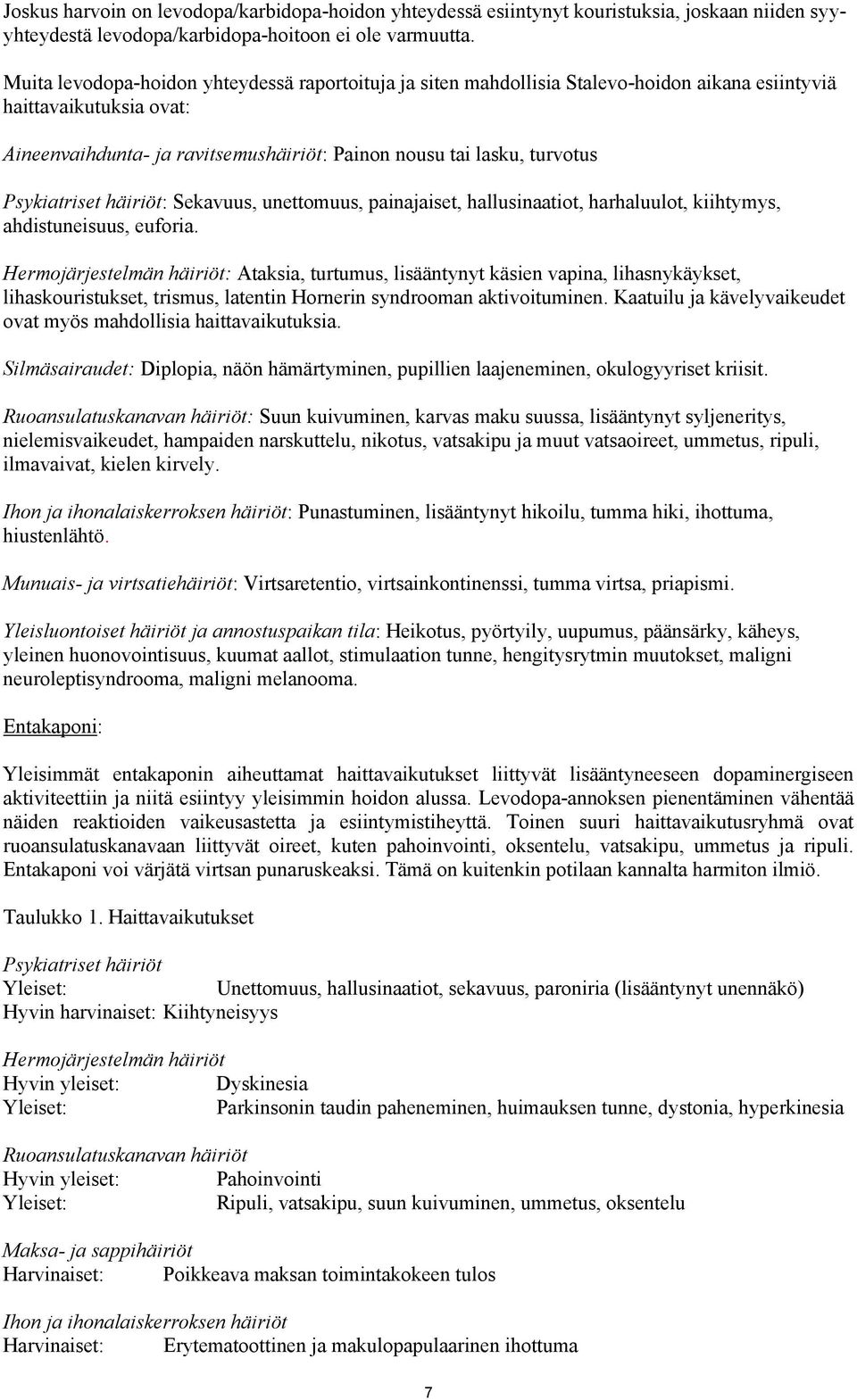 Psykiatriset häiriöt: Sekavuus, unettomuus, painajaiset, hallusinaatiot, harhaluulot, kiihtymys, ahdistuneisuus, euforia.