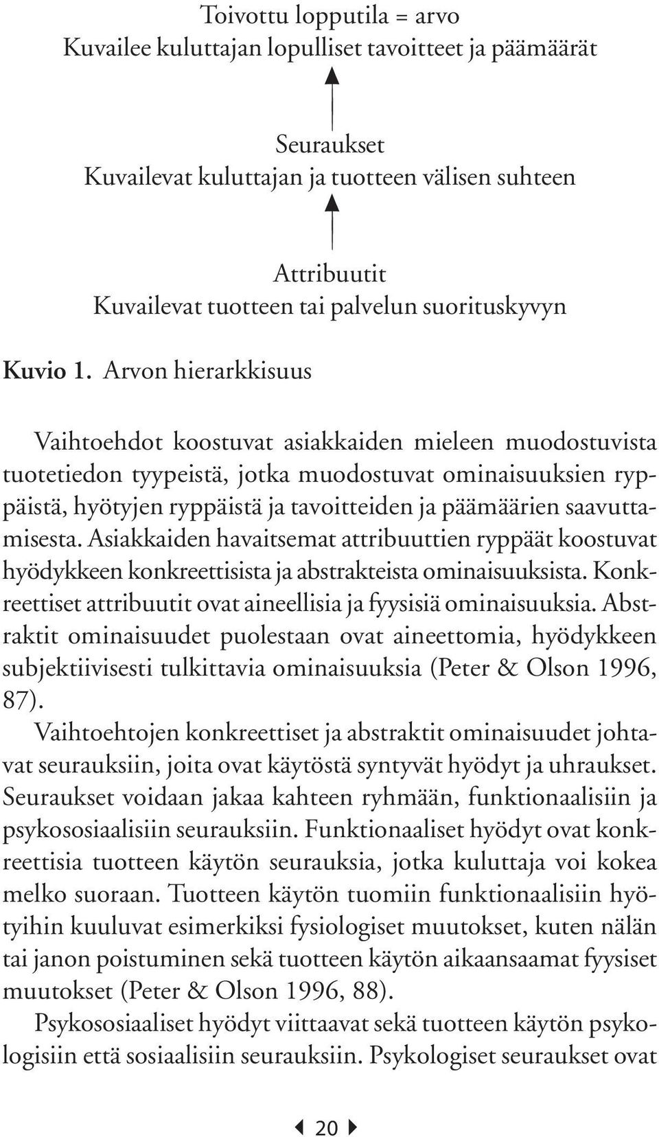 Arvon hierarkkisuus Vaihtoehdot koostuvat asiakkaiden mieleen muodostuvista tuotetiedon tyypeistä, jotka muodostuvat ominaisuuksien ryppäistä, hyötyjen ryppäistä ja tavoitteiden ja päämäärien