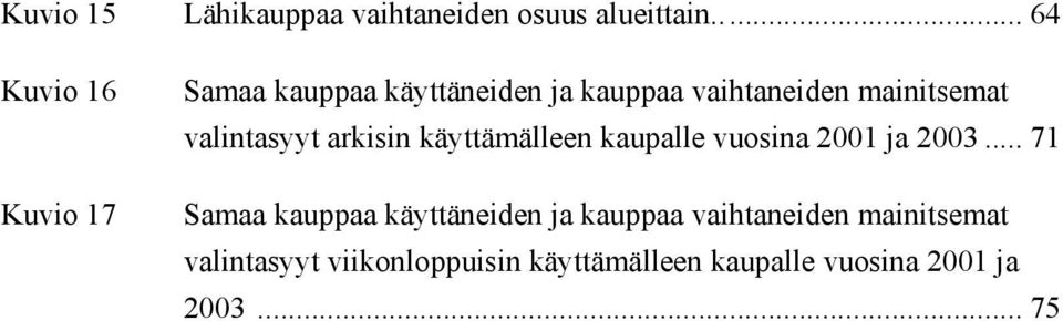 valintasyyt arkisin käyttämälleen kaupalle vuosina 2001 ja 2003.